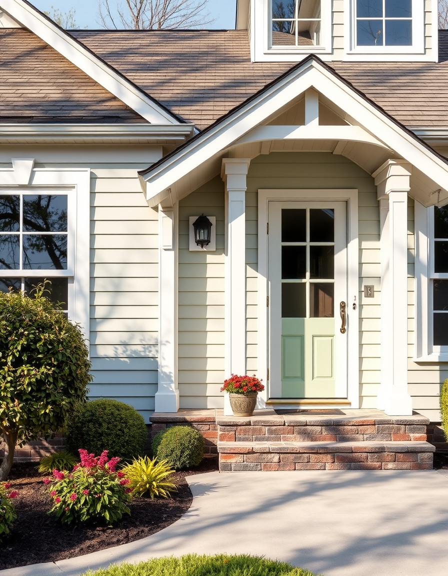 Exterior Paint idea: home exterior paint visualization, preserve architecture and landscaping, recolor siding trim and front door, ein einfamilienhaus mit satteldach, japa