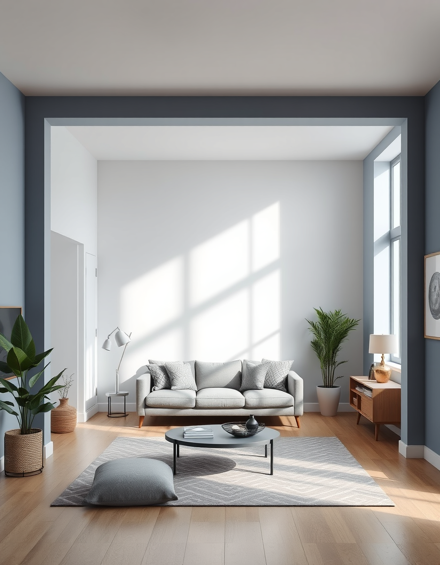 Paint Color idea: room repainted in a new wall color from the photo, accurate paint finish, photorealistic interior render, A living room and bed room with 3 sides with