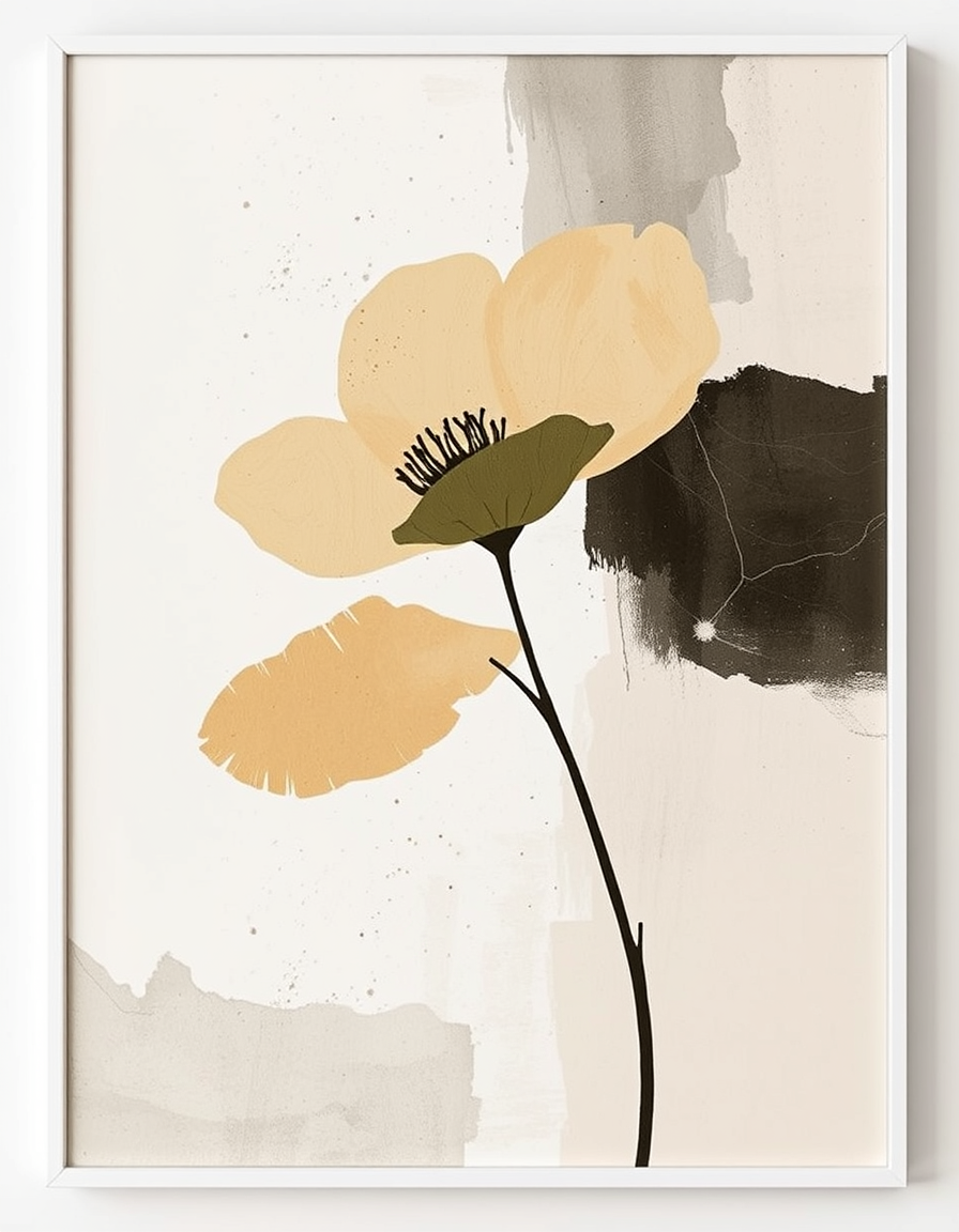 Wall Art idea: print-oriented artwork composed for a chosen room, frame ratio, and viewing distance, deliberate composition, a vertical abstract botanical in olive,