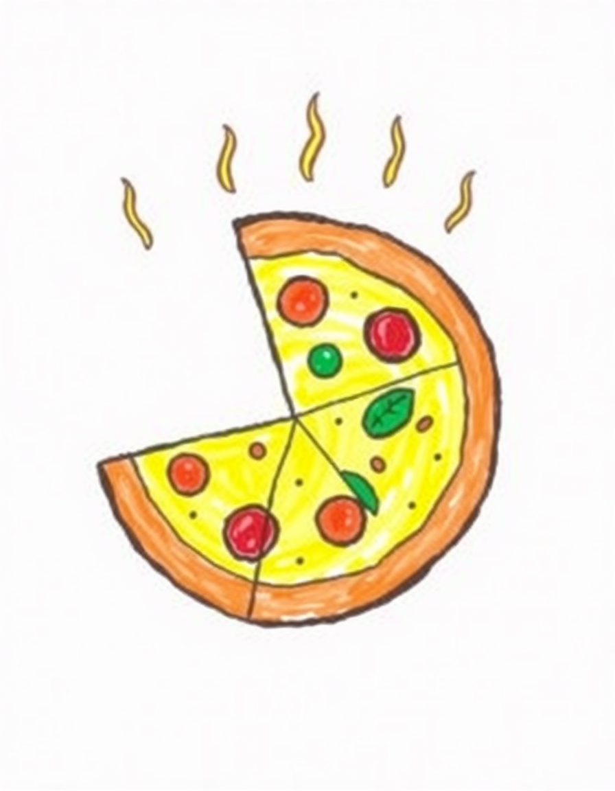 Main painting studio: A pizza what is clearly drawn by a 8 year old kid