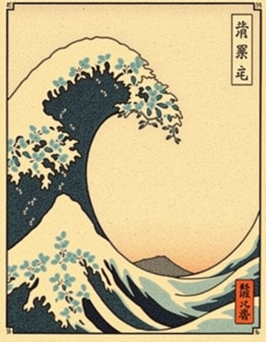 Ukiyo E idea: ukiyo-e woodblock print, flat color planes, bold black outline, traditional Japanese print, 猫 着物 大工 桜 , inspired by Hokusai and Hiroshige, edo-period