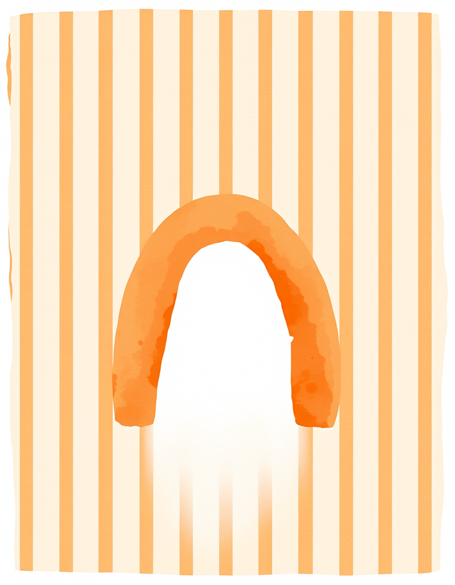 Greeting Cards idea: greeting card design, warm illustration, space for message, Watercolor orange and cream stripes with an arch in the middle , printable greeting card