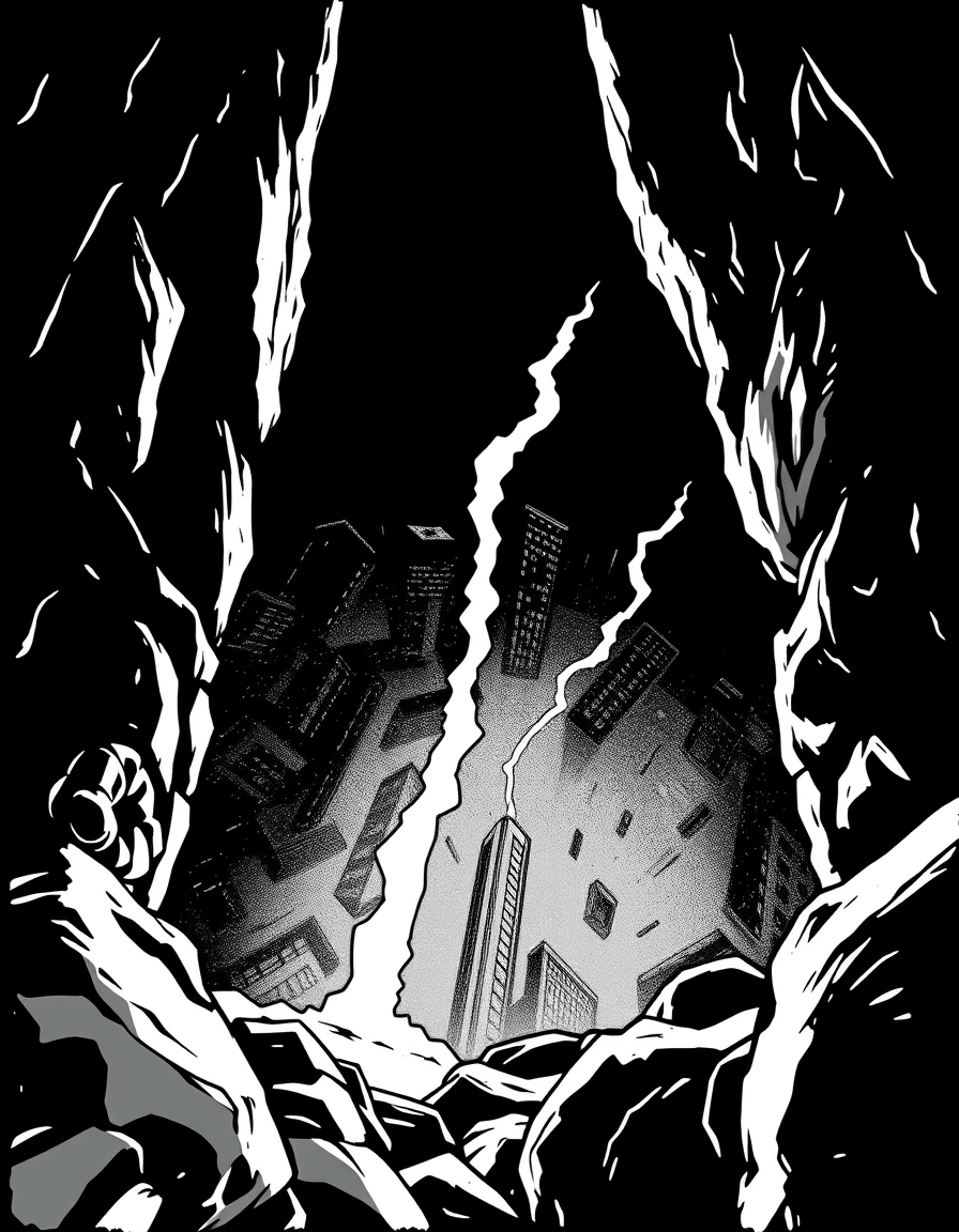 Comic Art idea: comic art, bold ink lines, halftone shading, dynamic composition, Kerzenflackern in einem dunklen Raum, langsamer Zoom , graphic novel illustration, c