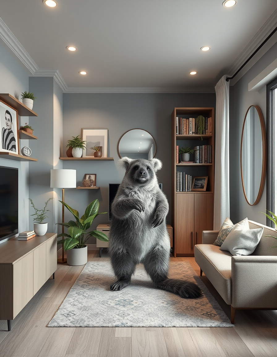 Interior Design idea: AI interior design, cohesive furniture layout decor and lighting, photorealistic interior render, Un didjeridoo transformé en objets de décoration ori