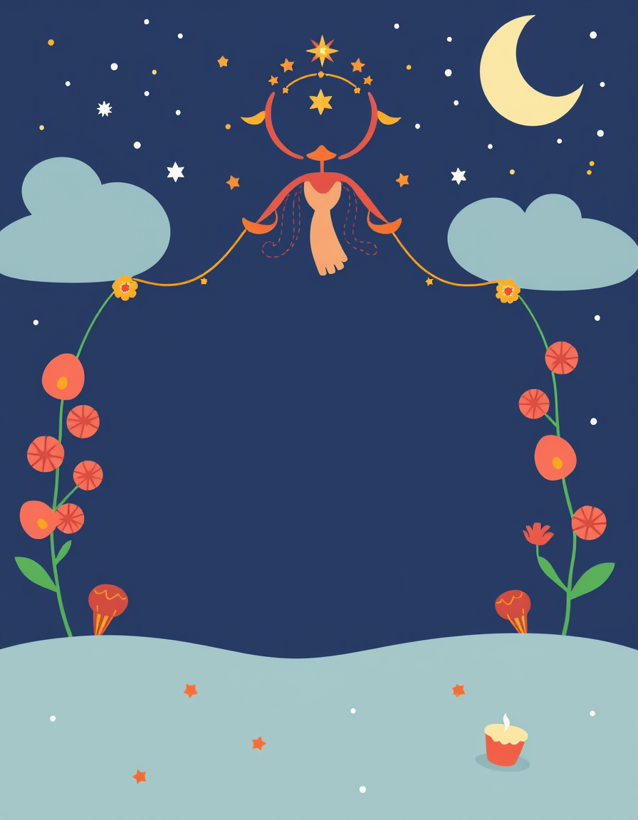 Greeting Cards idea: greeting card design, warm illustration, space for message, Birthday greeting card inner page featuring a Libra design, cartoon style. The inner page 