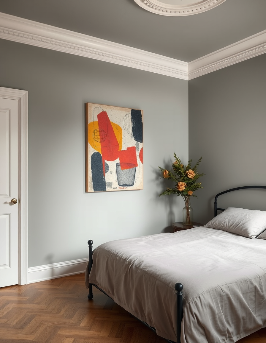 Paint Color idea: room repainted in a new wall color from the photo, accurate paint finish, photorealistic interior render, 1920s era abstract art , paint color visuali