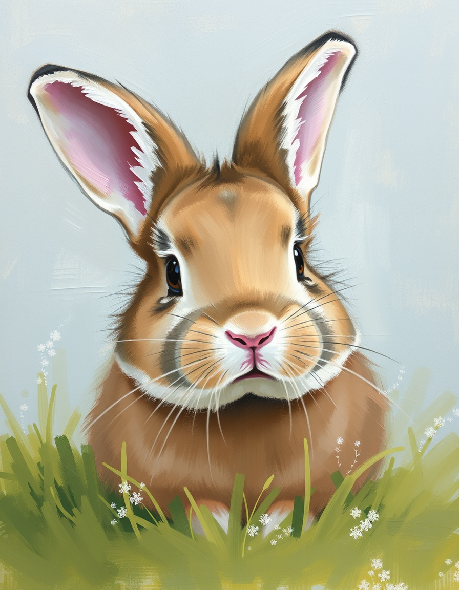 Photo To Paintings idea: painting from the photo, rich brushstrokes, painterly texture, cute bunny , fine-art painting portrait