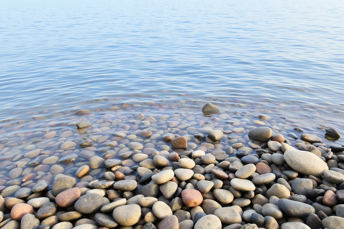 Main painting studio: A calm seascape with pebbles