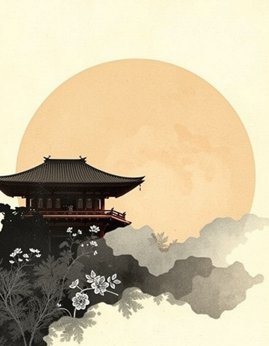 Book Covers idea: book cover composition, vertical 2:3 format, title-ready negative space at top, evocative subject, japanese art abstract , print-ready book cover, gen