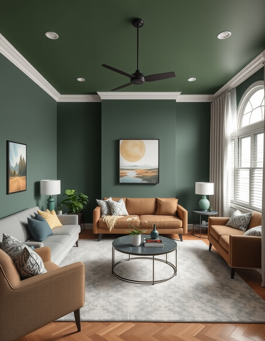 Paint Color idea: room repainted in a new wall color from the photo, accurate paint finish, photorealistic interior render, I need a living room with Sherwin-Williams k