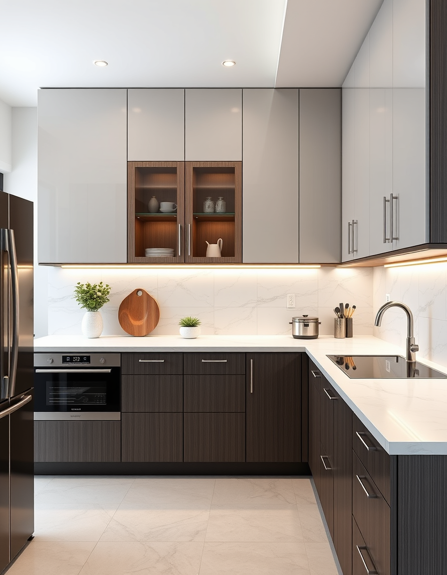 Kitchen Design idea: AI kitchen design, modern cabinetry countertops and lighting, photorealistic interior render, صميم مطبخ 3.10*3.10 ويكون حوض الغسيل تحت نافذة عرض نافذة