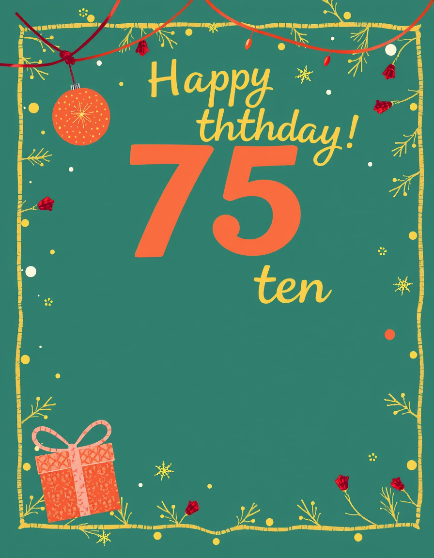 Birthday Cards idea: birthday card design, cheerful festive artwork, space for greeting, erstelle eine art geburstagskarte zum 75ten. geschenk ist vom 11. bis 12.12. in le