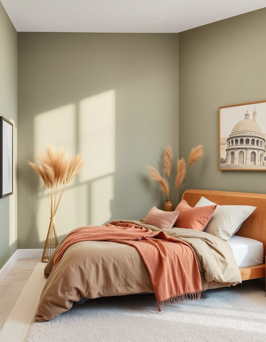 Main painting studio: design bedroom. walls st. swithin color and dried sage color.