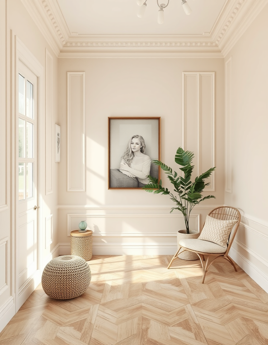 Paint Color idea: room repainted in a new wall color from the photo, accurate paint finish, photorealistic interior render, limewash paint with creamish-beigish color ,