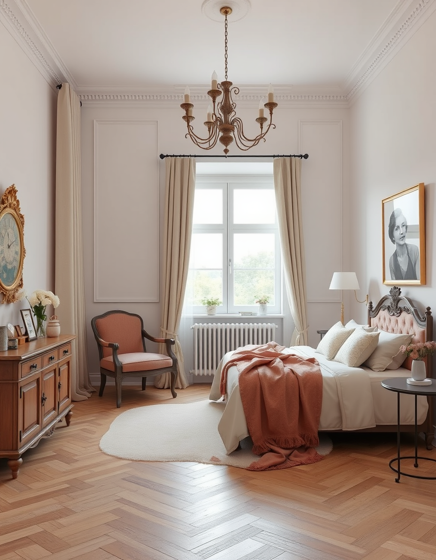 Virtual Staging idea: virtually staged empty room from the photo, tasteful furniture and decor added, photorealistic interior render, chambre a coucher romantique , real es