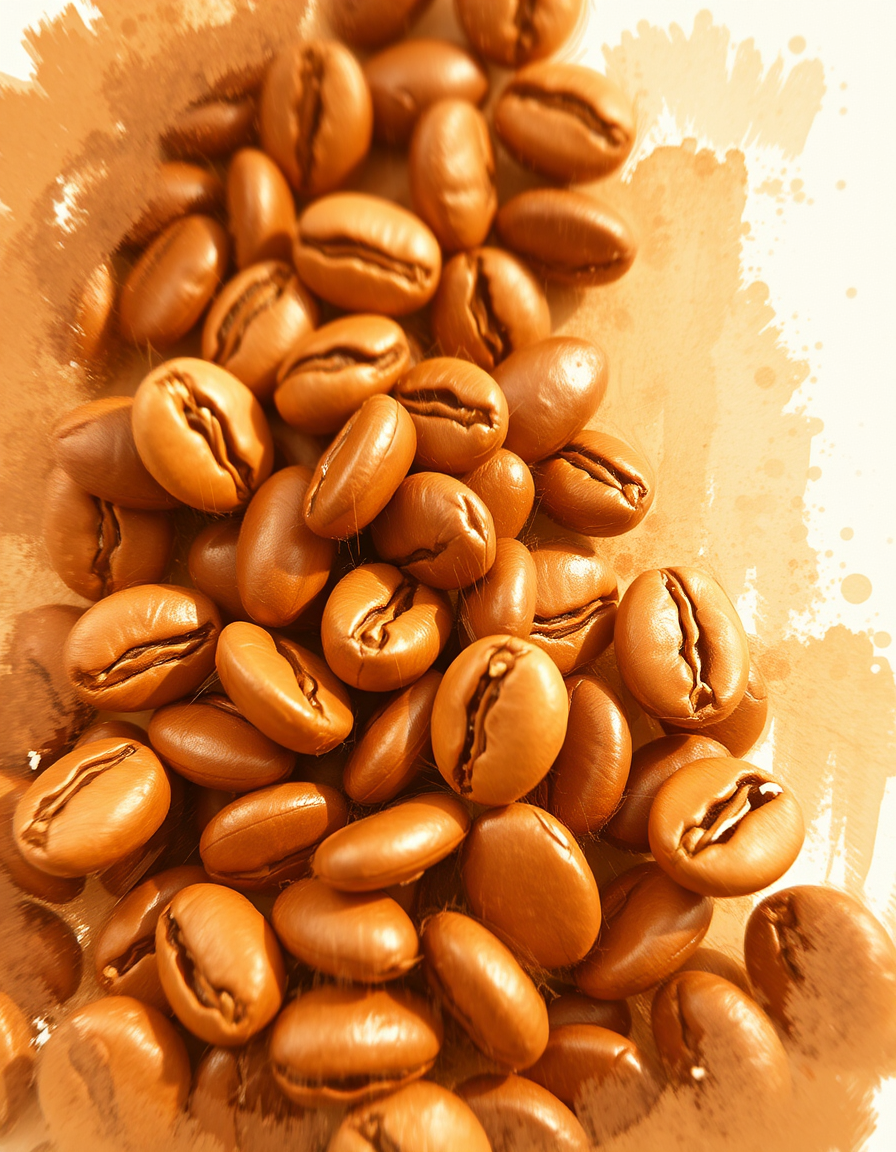 Main painting studio: impressionist coffee beans, loose visible brushstrokes.