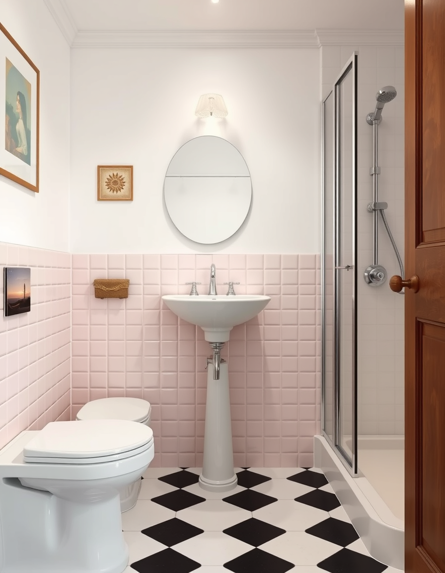 Bathroom Design idea: AI bathroom design, tiled surfaces vanity and fixtures, photorealistic interior render, small bathroom with a toilet on the left as you look, then fac