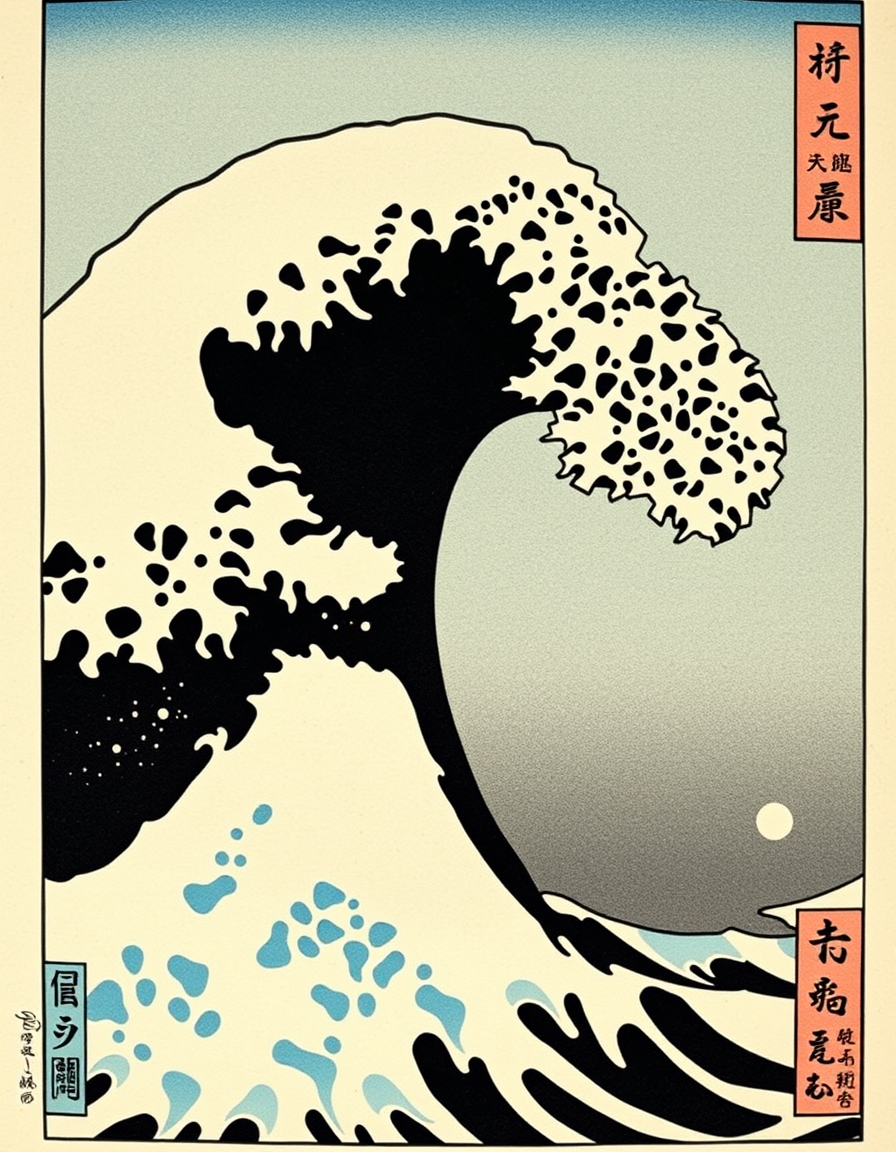 Ukiyo E idea: ukiyo-e woodblock print, flat color planes, bold black outline, traditional Japanese print, 江戸の鳶職人 猫が働く , inspired by Hokusai and Hiroshige, edo-perio