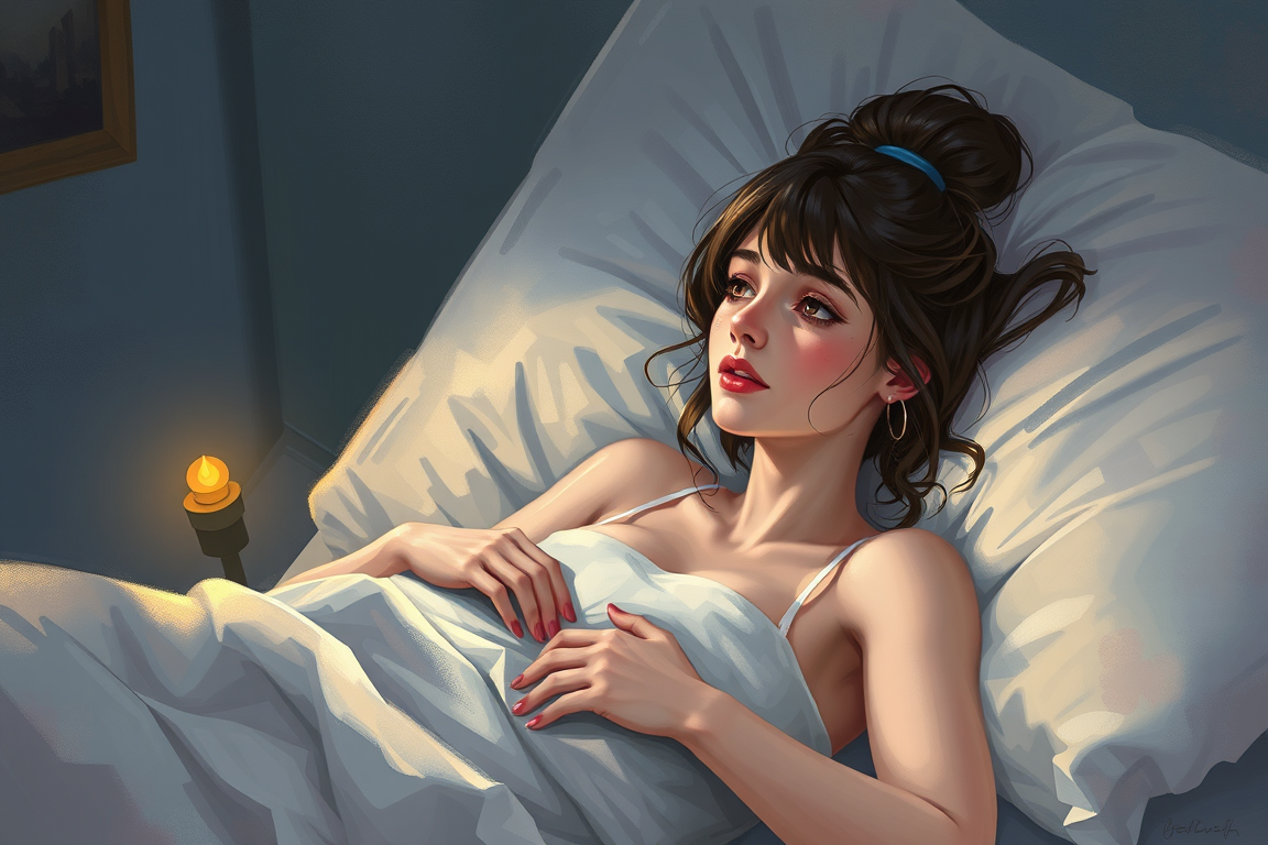 Book Covers idea: cover-ready concept art organized around genre, focal point, and title-safe space, deliberate composition, a pretty girl waking up , polished painting