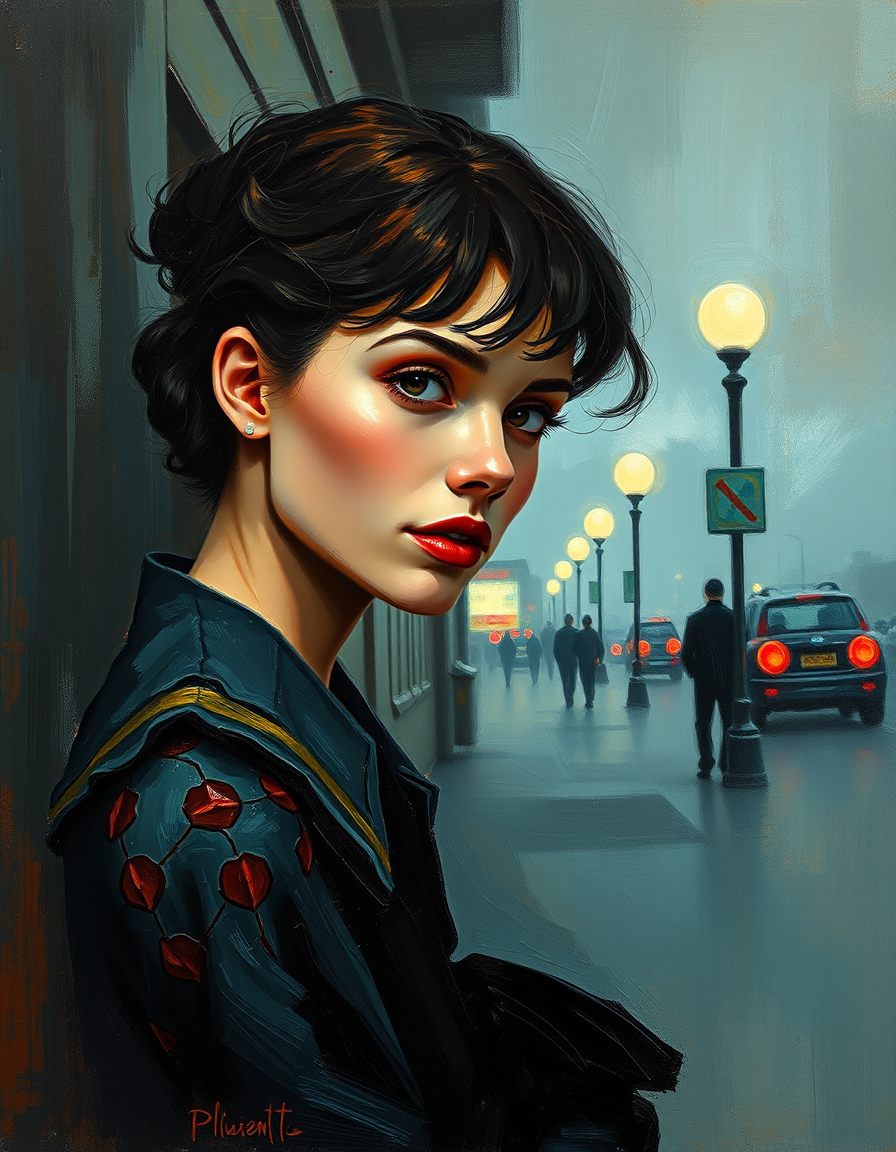 Photo To Paintings idea: painting from the photo, rich brushstrokes, painterly texture, eine ruhige sonnige Szene im Stil von Edward Hopper , fine-art painting portrait