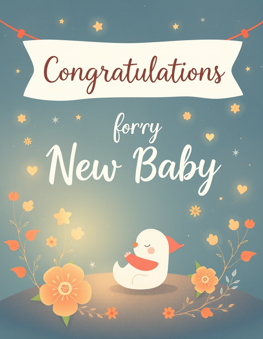 Greeting Cards idea: greeting card design, warm illustration, space for message, Congratulations Card for new baby , printable greeting card