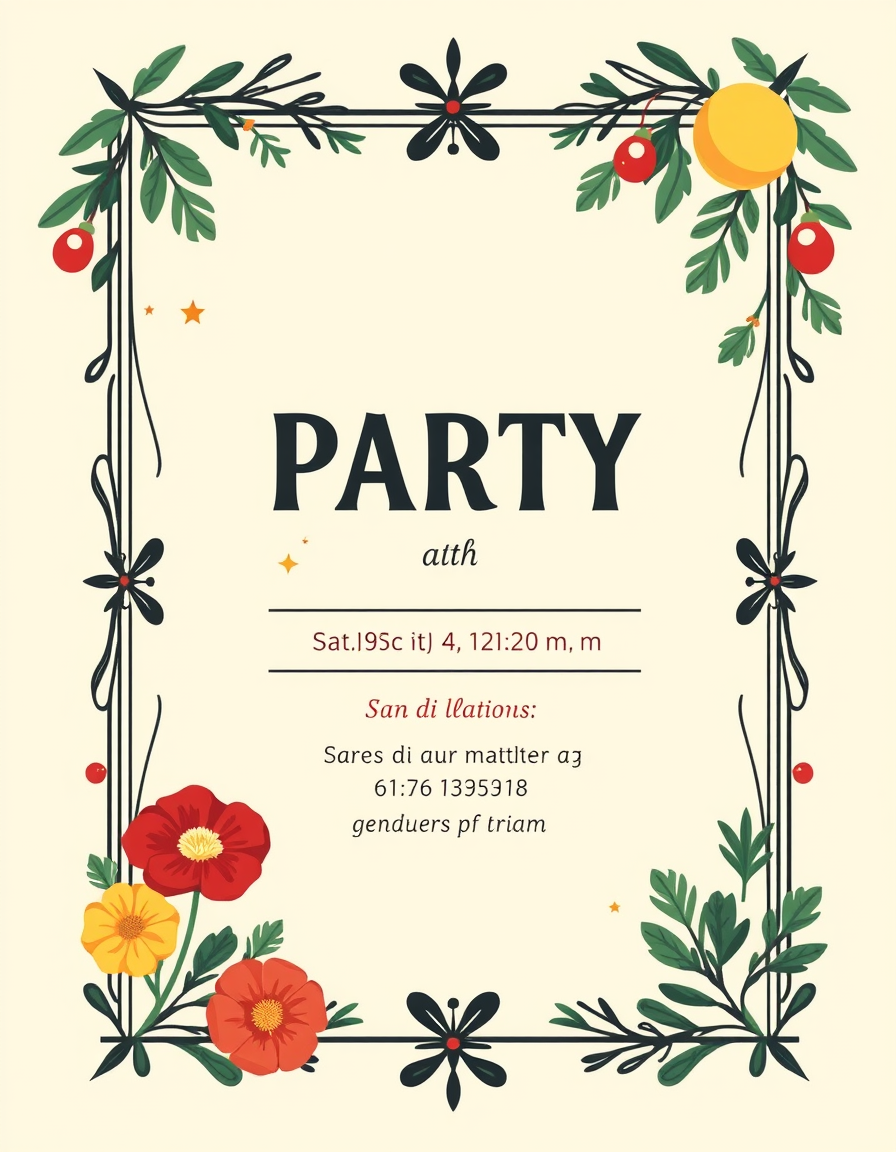 Invitation idea: party invitation design, festive layout, decorative border, space for event details, quiero algo asi para imprimir , printable invitation