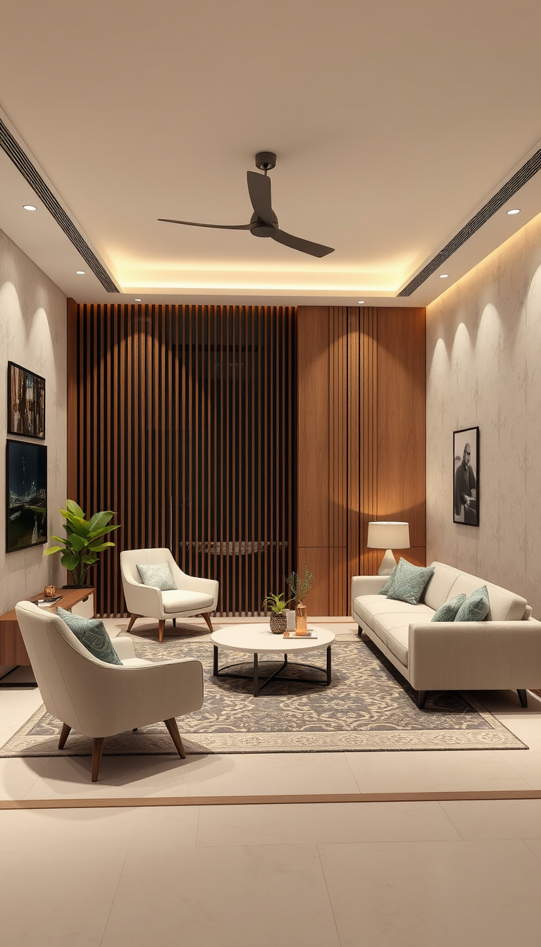 Interior Design idea: AI interior design, cohesive furniture layout decor and lighting, photorealistic interior render, "لقطة واحدة من داخل الغرفة تُظهر بوضوح ثلاثة مناطق ف