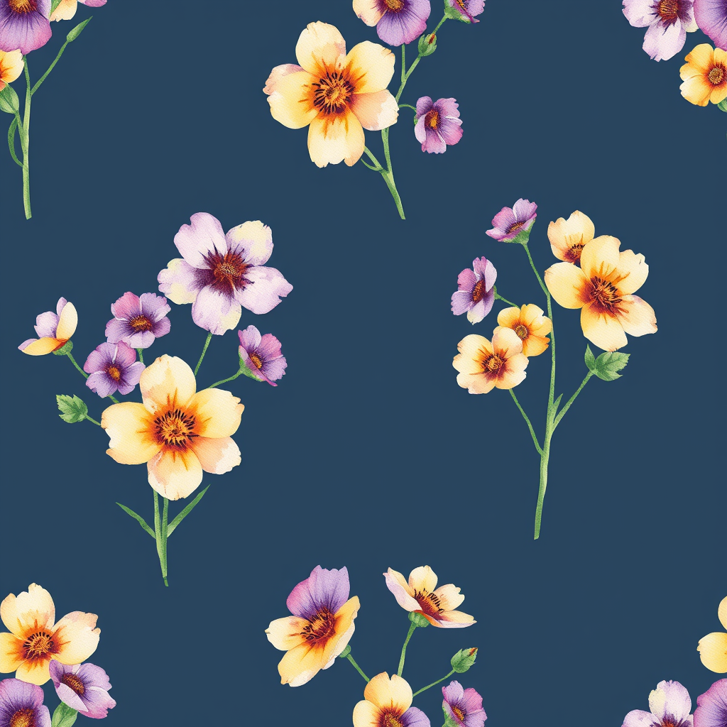 Watercolor idea created from the prompt: watercolor painting, soft transparent washes, wet-on-wet bleeds, paper texture visible, 2D seamless pattern, surface pattern design, balance