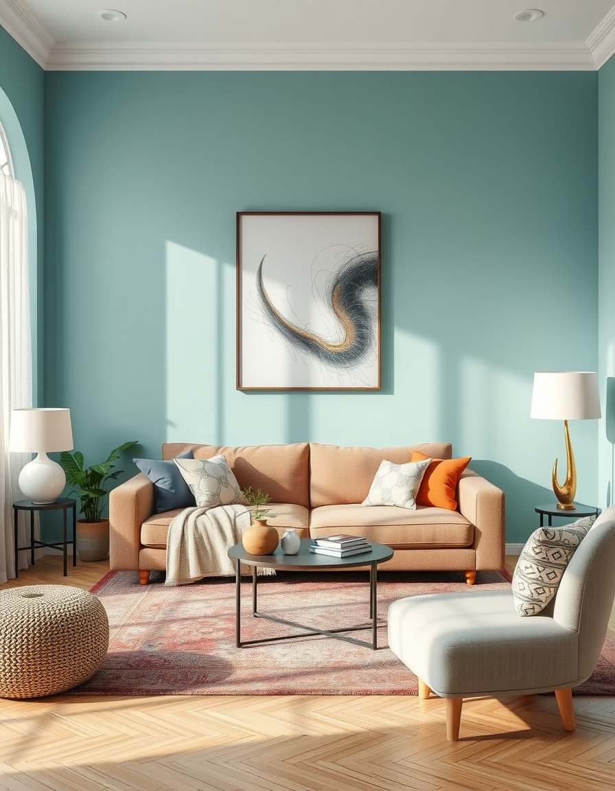 Paint Color idea: room repainted in a new wall color from the photo, accurate paint finish, photorealistic interior render, Living room which is 311cm by 540cm , paint