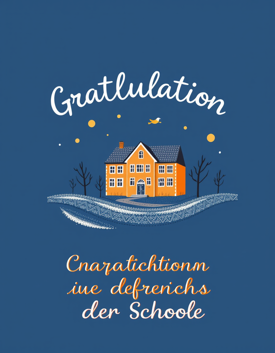 Greeting Cards idea: greeting card design, warm illustration, space for message, förmliche Anrede, Gratulation zur Beförderung in der Schule Hintergrund in dunkelblauer Fa