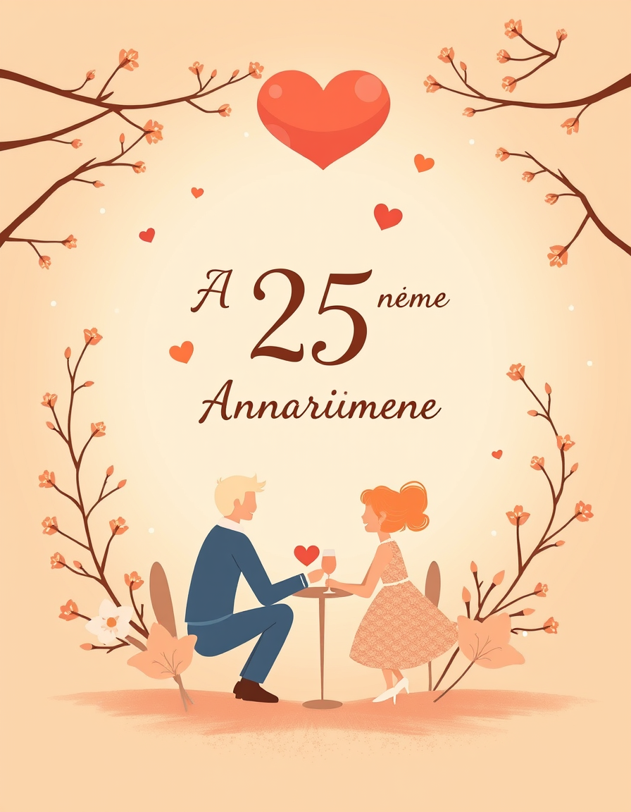 Greeting Cards idea: greeting card design, warm illustration, space for message, crea un biglietto per un 25esimo anniversario di matrimonio con formula matematica , print