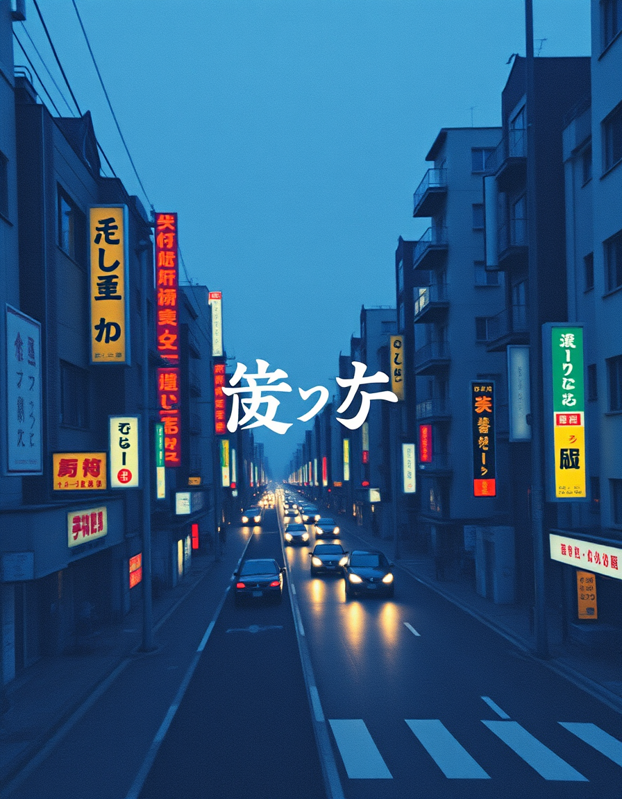Main painting studio: Create a separate transparent title graphic for an album cover. The only text must be exactly: 夜更け. Elegant Japanese typography inspired by 1980s city