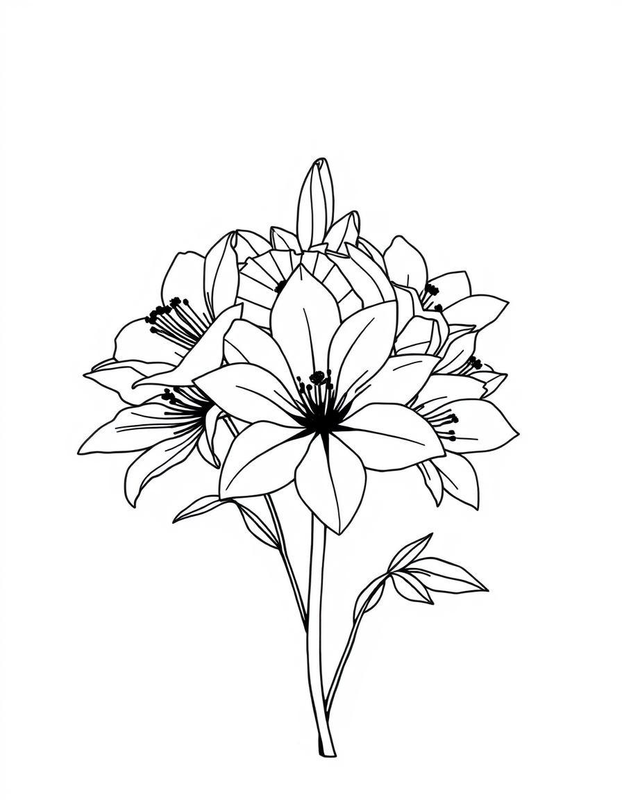 Photo To Outline idea: photo to outline drawing, clean contour lines, minimal shading, preserve subject silhouette, A flower bouquet photo to outline drawing, clear petals a