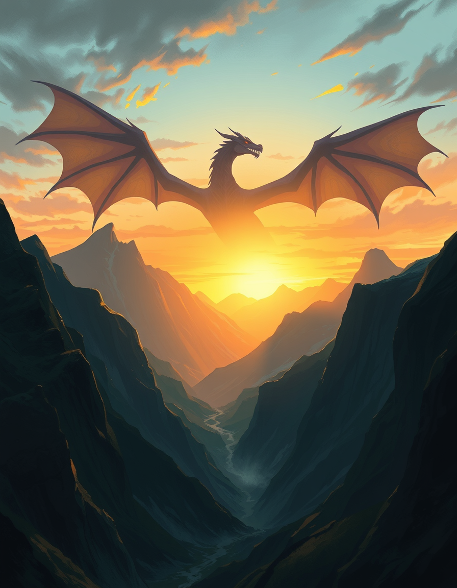Book Covers idea: cover-ready concept art organized around genre, focal point, and title-safe space, deliberate composition, an illustrated dragon silhouette over a mou