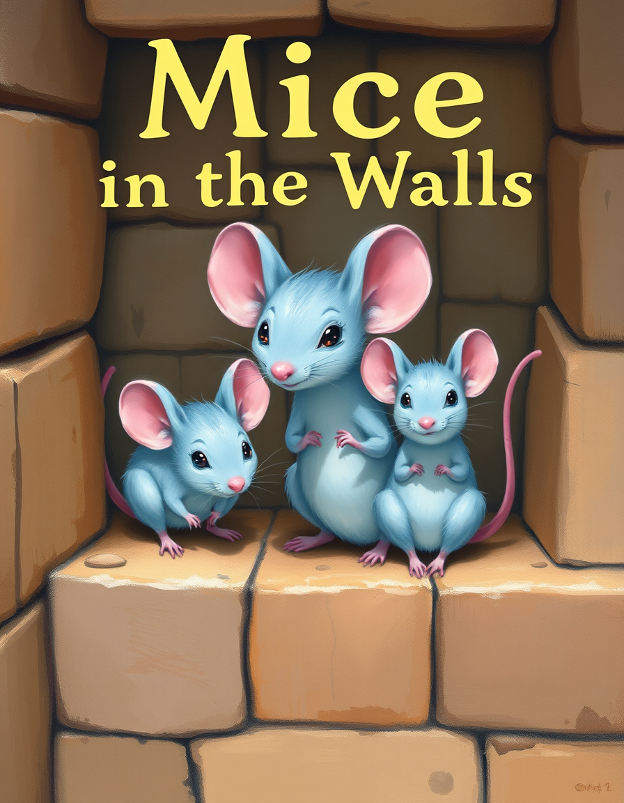 Book Covers idea: cover-ready concept art organized around genre, focal point, and title-safe space, deliberate composition, "Mice in the Walls" by Keith & Kevin Rogers