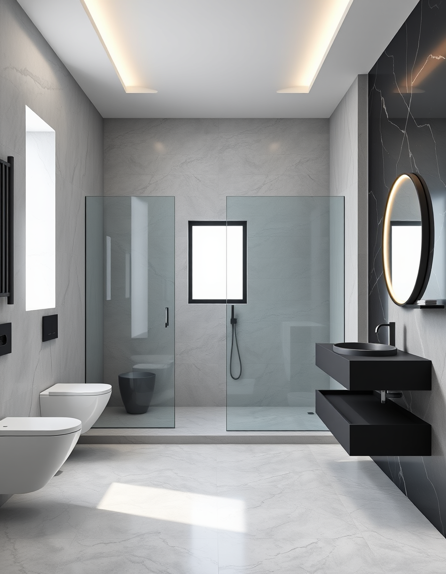 Bathroom Design idea: AI bathroom design, tiled surfaces vanity and fixtures, photorealistic interior render, Photorealistic interior architectural render of a spacious 25 