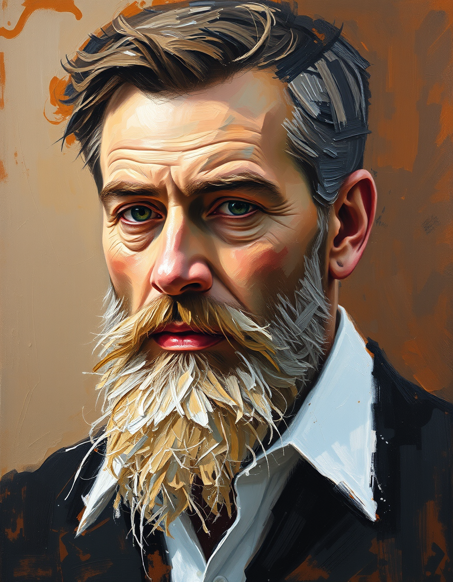 Oil Painting idea created from the prompt: oil painting style, rich textures, brushstrokes, impasto technique, Portrait abstrait d'homme , classical oil painting, museum quality