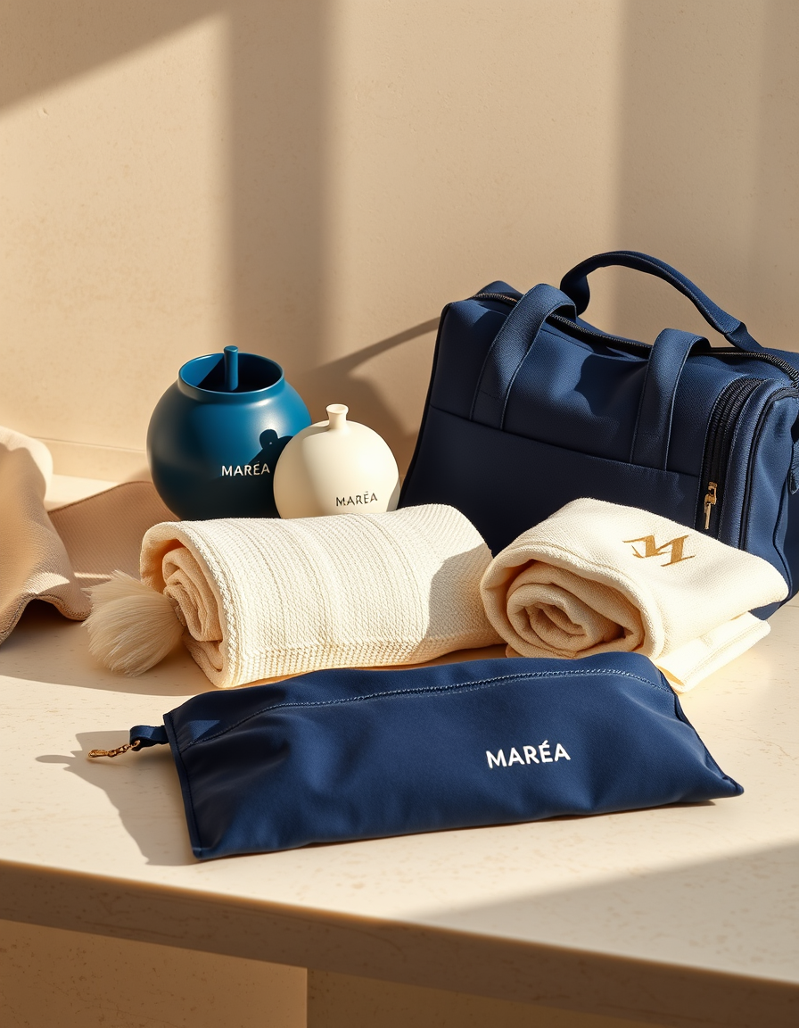 Main painting studio: Crée une photographie publicitaire de produits extrêmement réaliste pour le kit de bienvenue offert aux nouveaux membres du club de luxe MARÉA, situé