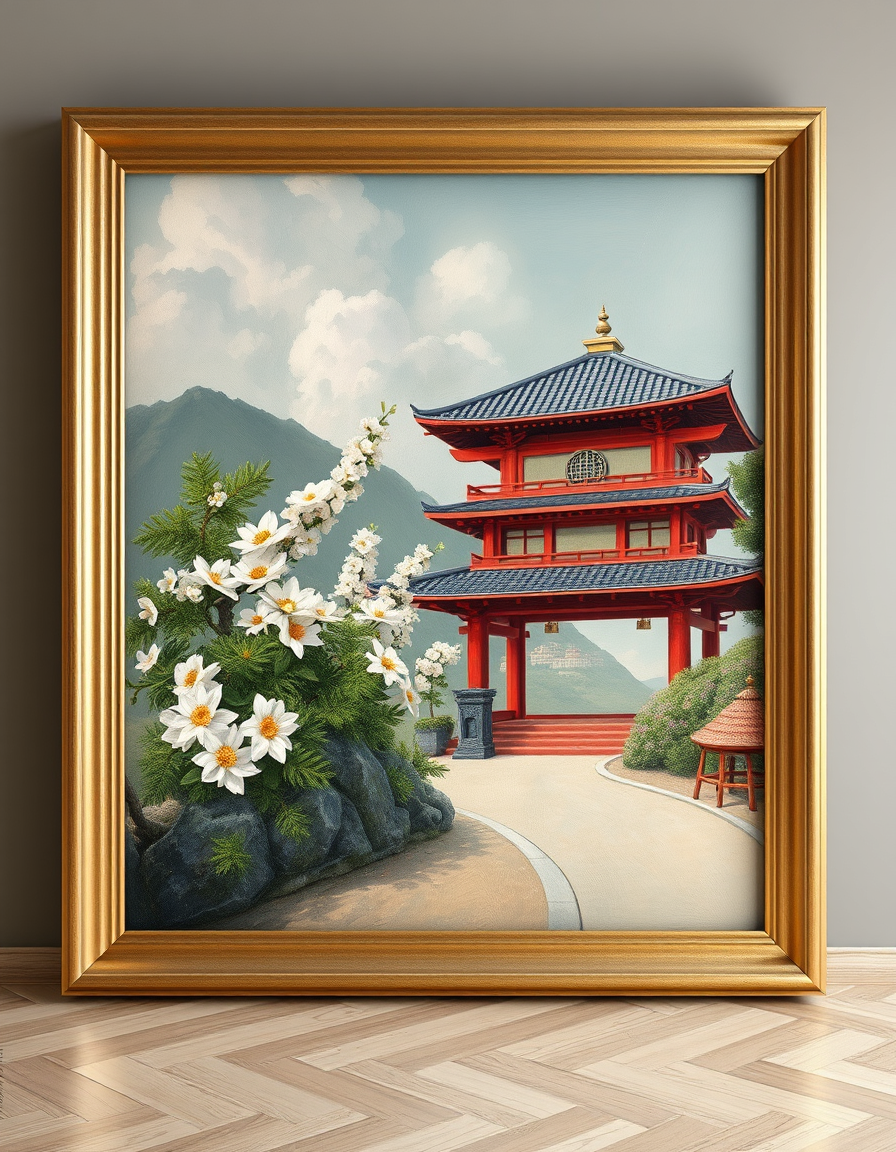 Wall Art idea: print-oriented artwork composed for a chosen room, frame ratio, and viewing distance, deliberate composition, o gradina zen in stil japonez , polished