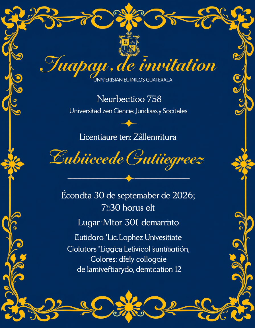 Invitation idea: party invitation design, festive layout, decorative border, space for event details, Invitación de graduación. Que sea formal y elegante. Universidad