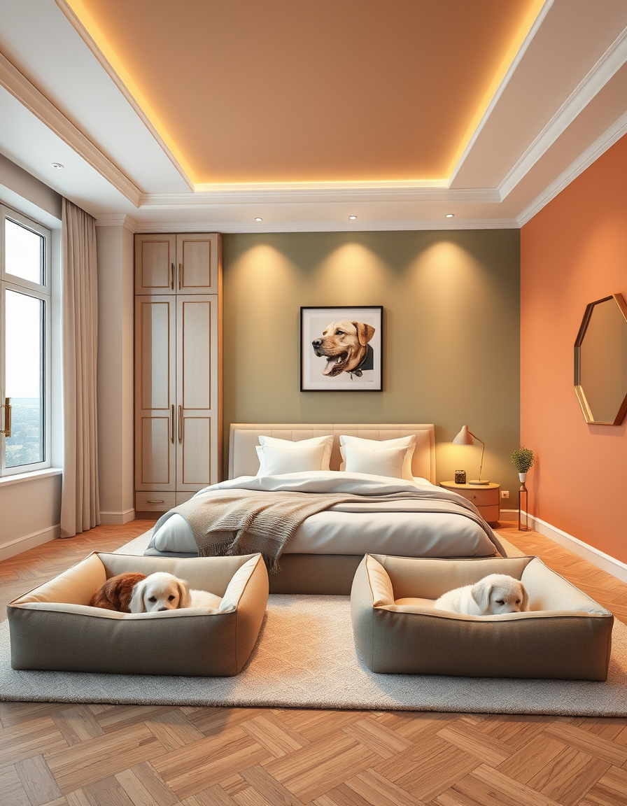 Interior Design idea: AI interior design, cohesive furniture layout decor and lighting, photorealistic interior render, Photorealistic 4x4m BEDROOM, not living room. One en