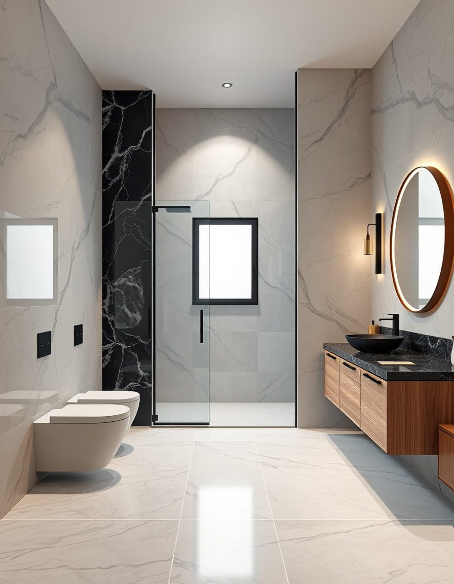 Bathroom Design idea: AI bathroom design, tiled surfaces vanity and fixtures, photorealistic interior render, A photorealistic interior render of a spacious 25 sqm modern l