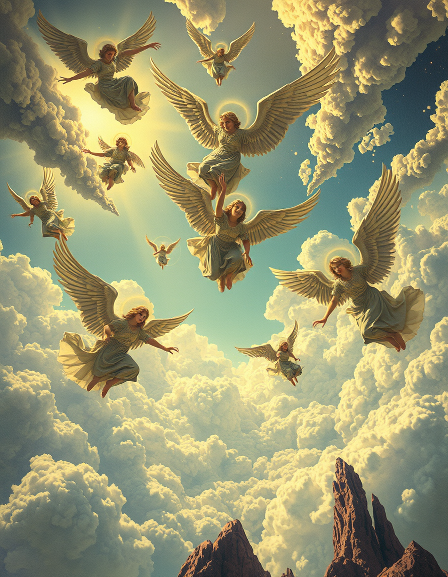 Main painting studio: make a depiction of the fallen angels falling from heaven to earth make it look trippy like an acid trip as they fall down