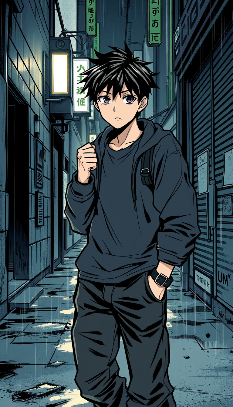 Comic Art idea created from the prompt: comic art, bold ink lines, halftone shading, dynamic composition, Korean action manhwa style, like Lookism. El, an 18-year-old Indonesian bo