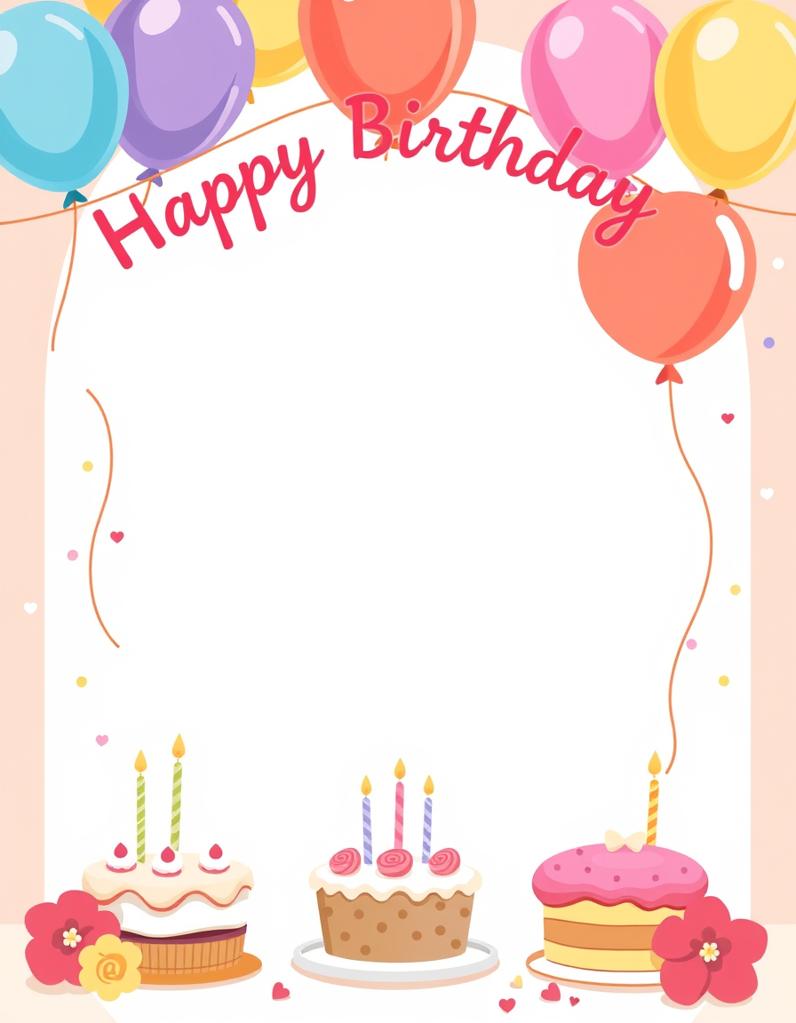 Greeting Cards idea: greeting card design, warm illustration, space for message, a birthday greeting card inner page, there are large blank space on the middle of the page