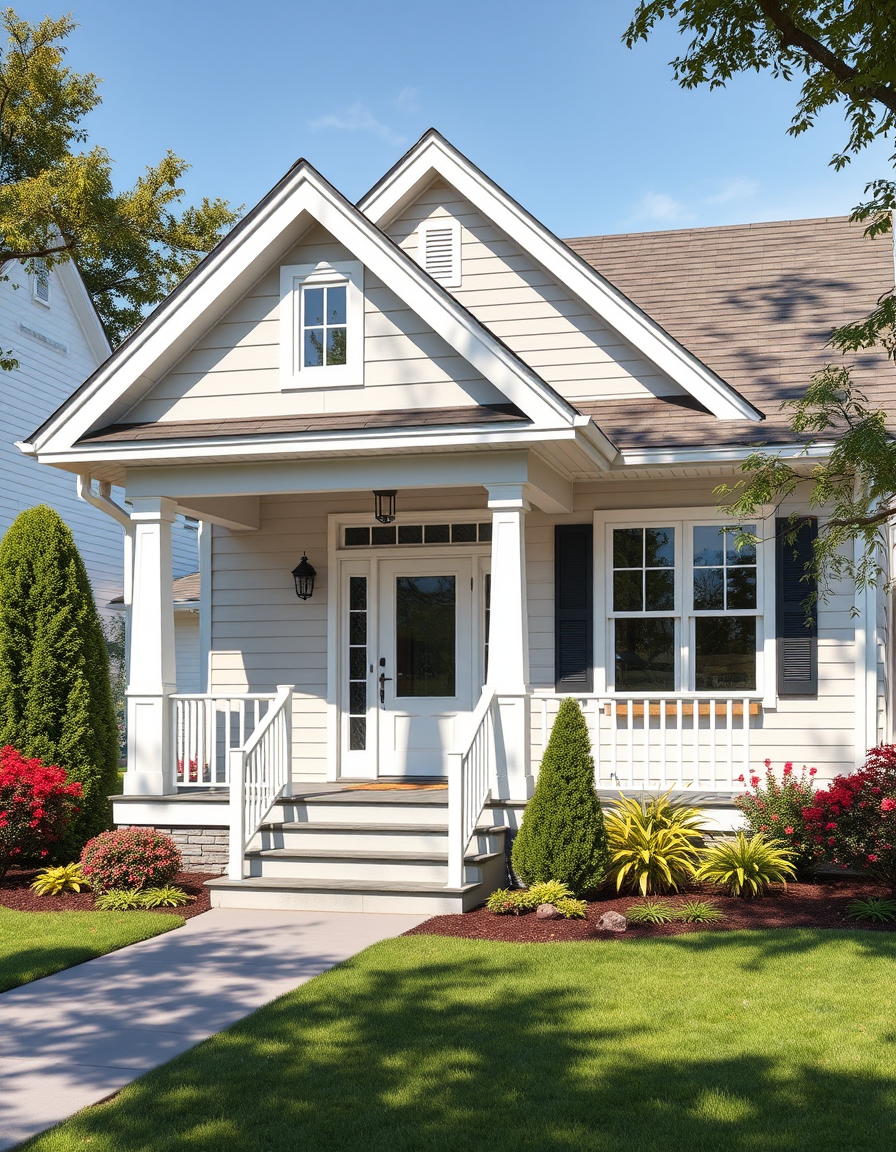 Exterior Paint idea created from the prompt: home exterior paint visualization, preserve architecture and landscaping, recolor siding trim and front door, A white split foyer house , re
