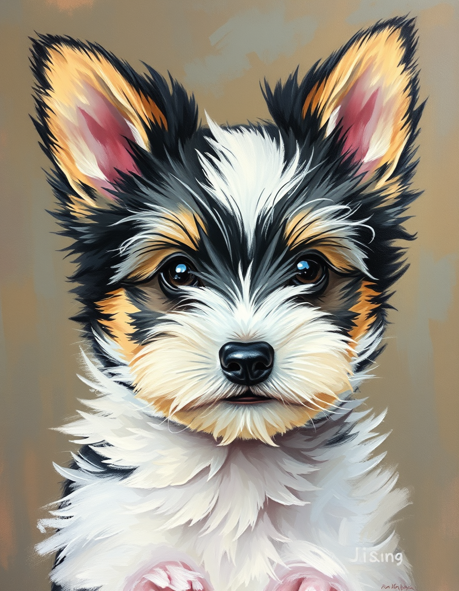 Photo To Paintings idea: painting from the photo, rich brushstrokes, painterly texture, Cute pretty ppets , fine-art painting portrait