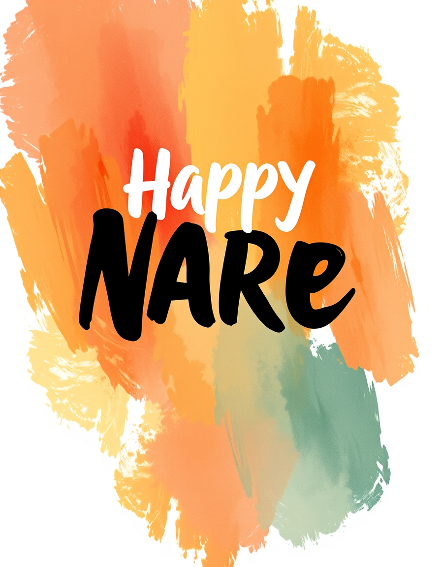 Greeting Cards idea: greeting card design, warm illustration, space for message, bold typographic card with colorful abstract brushstrokes in the background , printable gr