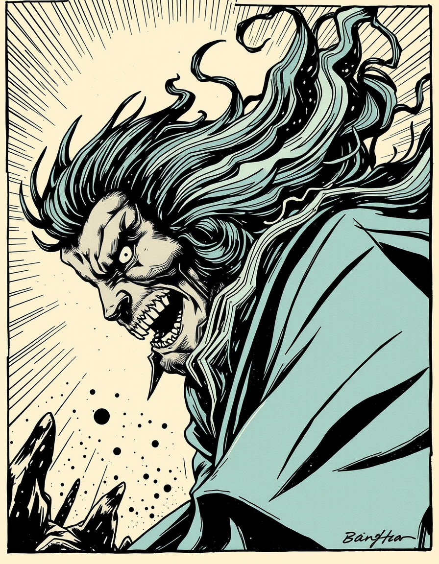 Comic Art idea: comic art, bold ink lines, halftone shading, dynamic composition, japanese abstract art , graphic novel illustration, comic panel ready