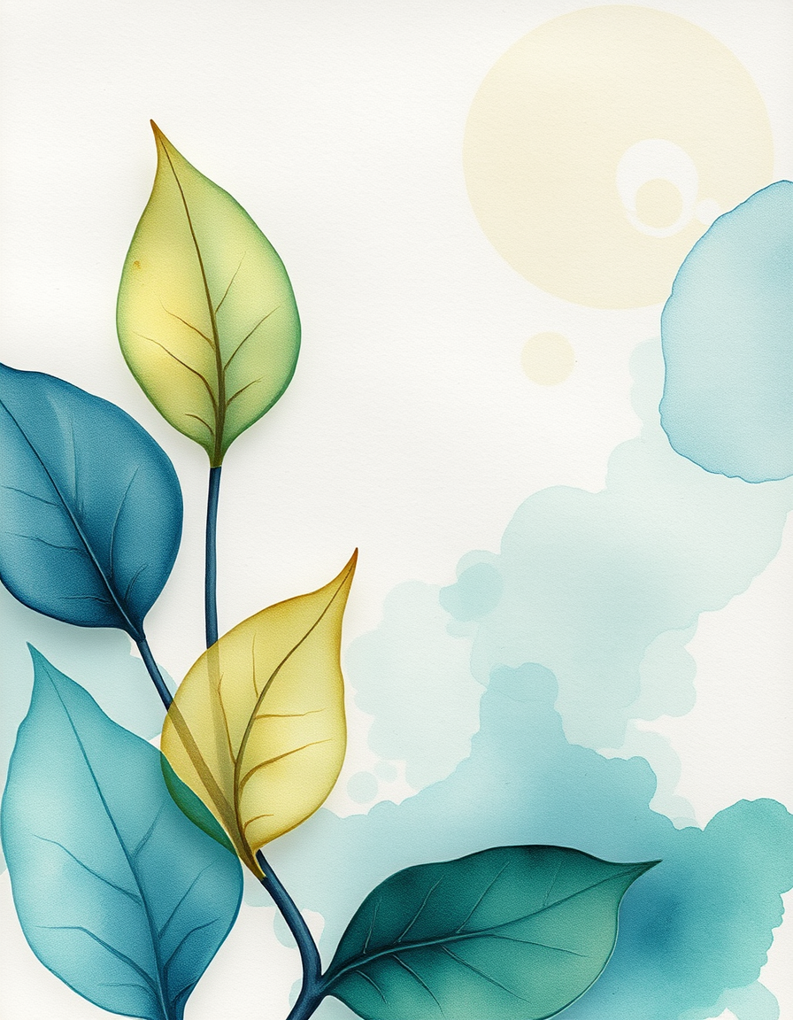 Picture Into Watercolor idea: turn picture into watercolor, transparent washes, paper texture, soft pigment edges, line drawing leaves , delicate watercolor painting, luminous colo